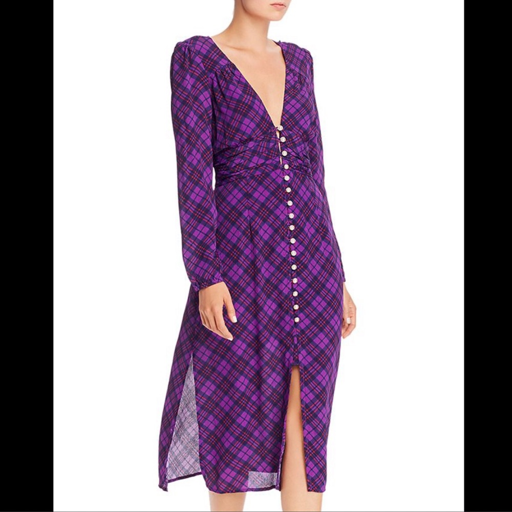 RAHI Trista Plaid‎ Button Dress Purple Plaid Print